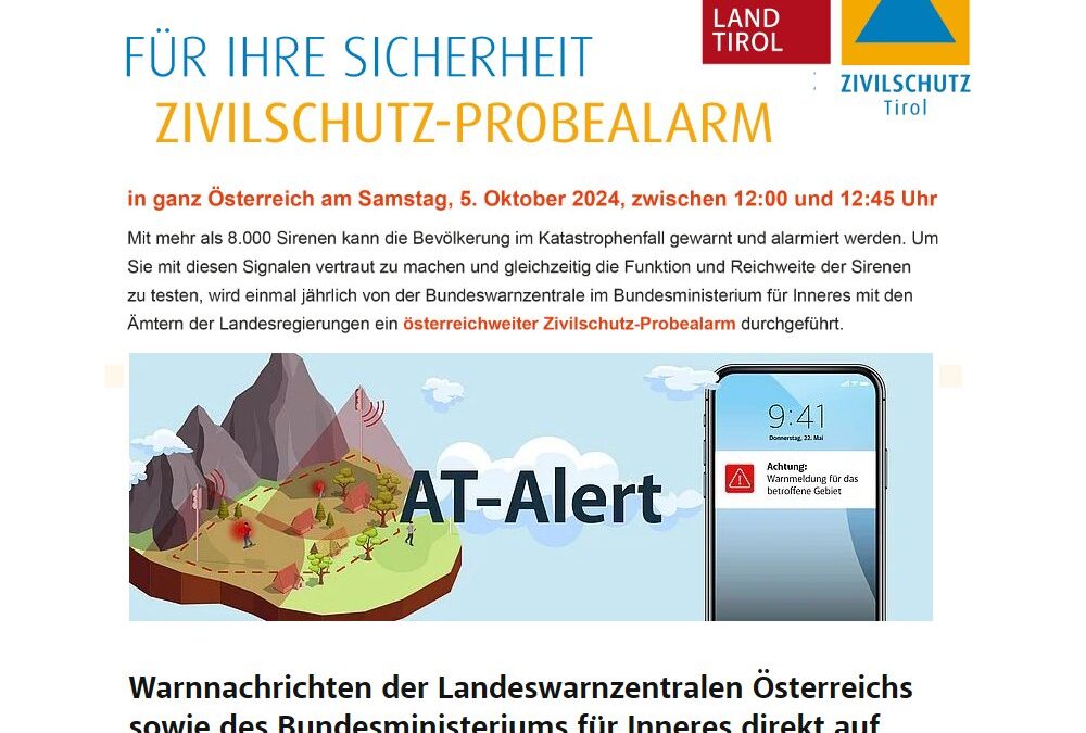 Zivilschutz Probealarm und AT-Alert