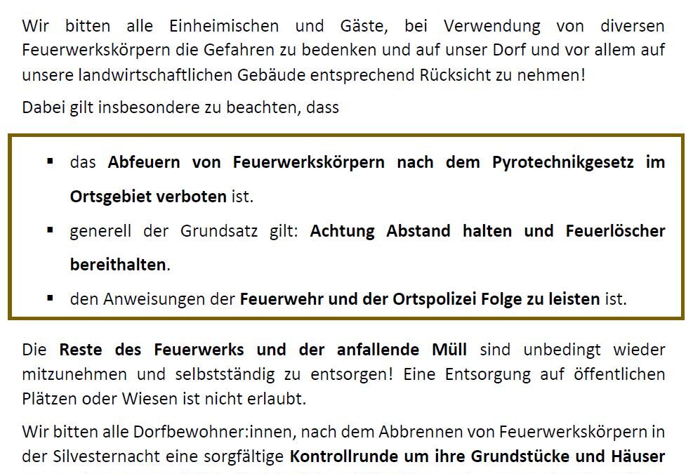 Amtliche Mitteilung der Gemeinde Fiss zur Silvesternacht