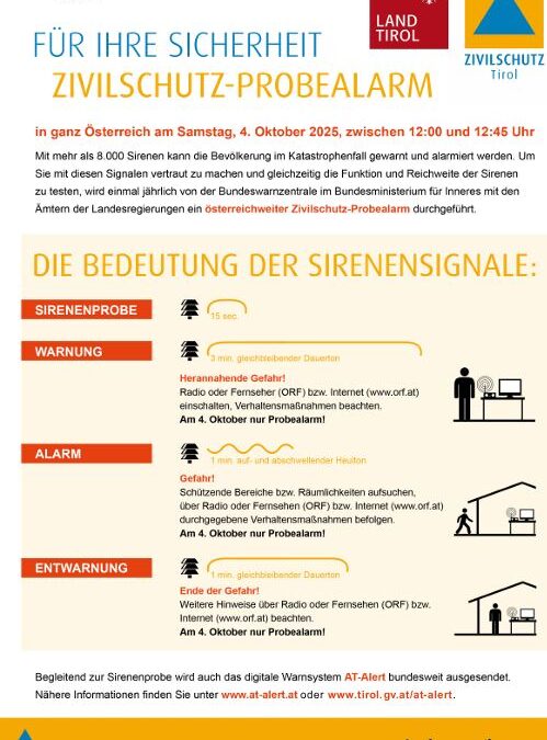 Zivilschutzprobealarm und AT-Alert Test